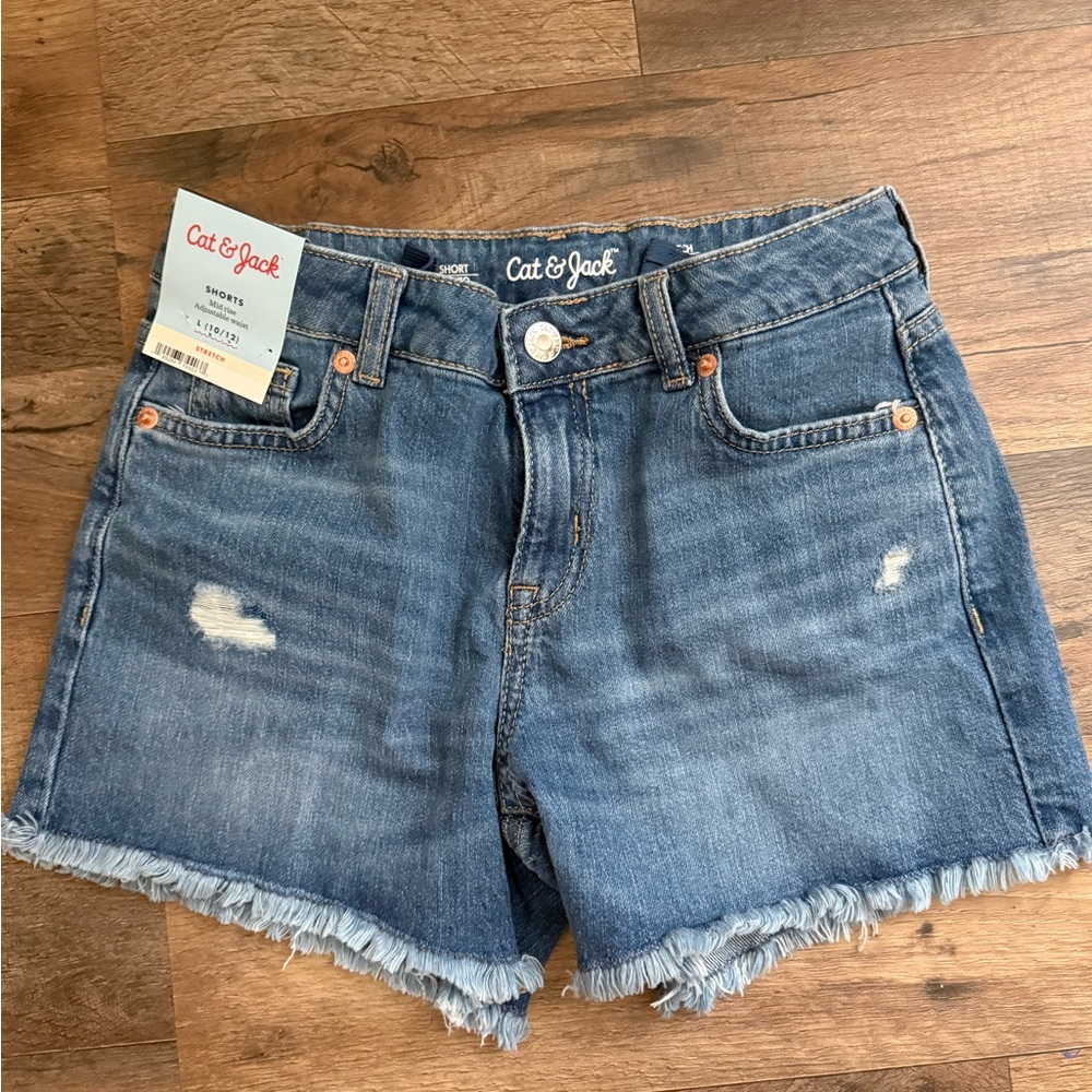 Cat & Jack Kids' Frayed Hem Denim Shorts - Blue